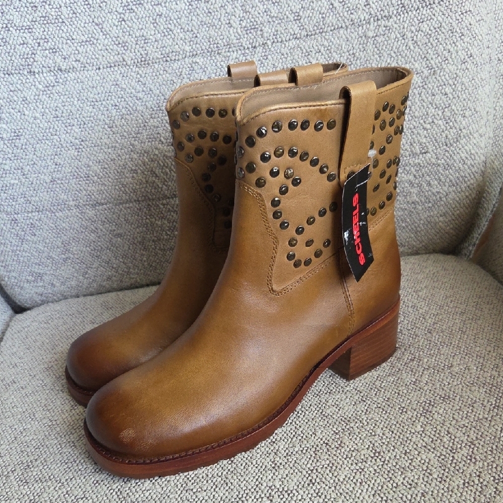 Free People Leather Tan Studded Ankle Boots